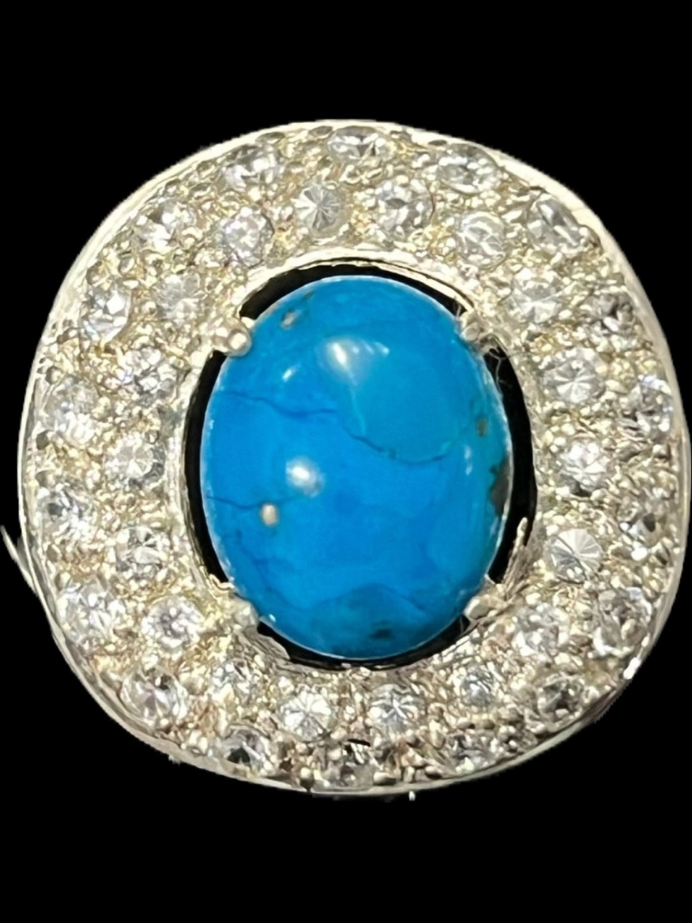 Suzanne Somers vintage turquoise pave CZ sterling silver cocktail statement ring
